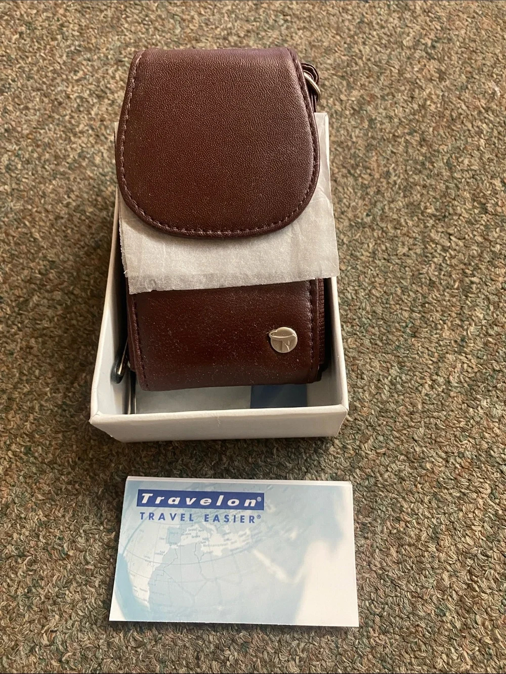 Travelon Dark Brown Leather Flip Phone Case With Belt/Clip Pouch